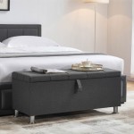 (Deep Gray Linen) Valencia Storage Footstool with Padded Velvet Fabric, Meets UK Fire Retardant Standards